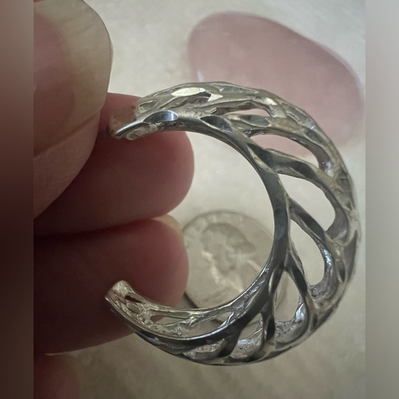 Navajo Sterling M Diamond Cut Hoop Earrings - Picture 4 of 6